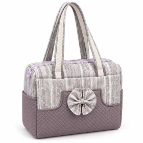 Mommy Diaper Bag with Bow Design, Quilted Pockets & Shoulder Handles – Grey