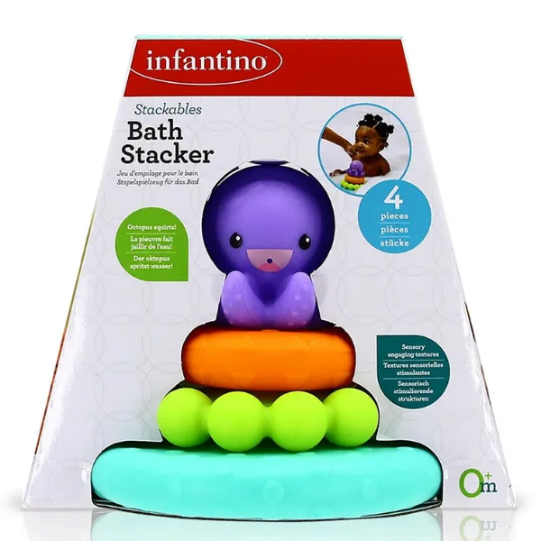 Infantino Stackables Bath Stacker, Engaging Textures, Developing Fine Motor Skills, Colorful, 19.5 x 0.6 x 15.5 cm, 0 Months+, Multicolor - 4 Pieces