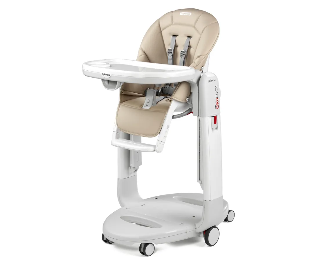 Peg Perego Tatamia Follow Me Compact 3-in-1 Recliner Swing & Highchair, Adjustable to 9 different heights, Quick Clean & Easy Push Wheels For Babies & Toddlers, Made in Italy – Beige, 0-3 Years