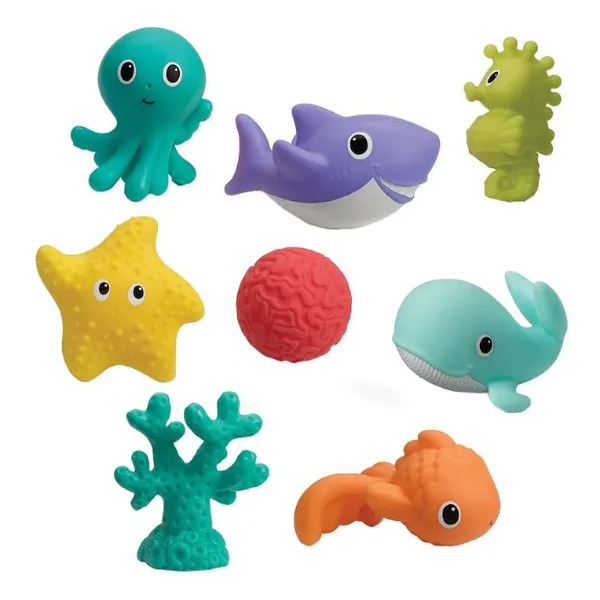 Infantino Aquarium Bath Squirters - 8 Sea Life Pals, Easy Grip, BPA Free Bath Toys for Infants 0M+