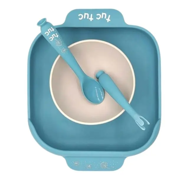 ALGO Tuc Tuc Silicone Baby Feeding Set – 4-Piece BPA-Free Plate, Bowl & Utensils | Non-Toxic Toddler Self-Feeding Weaning Set