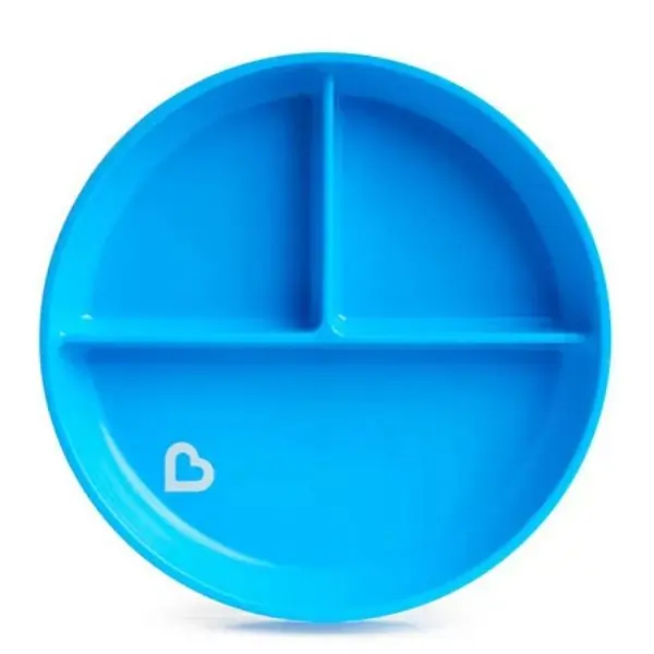 Munchkin Stay Put Suction Plate for Toddlers - Blue, BPA-Free, Dishwasher & Microwave Safe, with Lid & Freezer Safe, 6M+