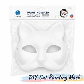 MOTARRO DIY Cat Painting Mask ME136-6, White Plastic Cat Face Craft Mask 18x17cm, Lightweight Blank Mask For Painting, Decorating, Costume Party & School Art Projects