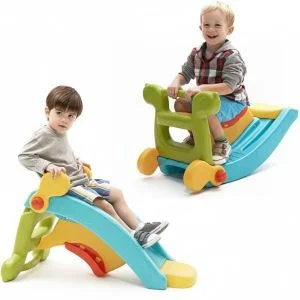 AL ARQAM 2-in-1 Multifunctional Kids Rocking Chair & Slide Toy – Colorful Ride-on Rocker, Baby Rocking Horse & Plastic Slide Combo