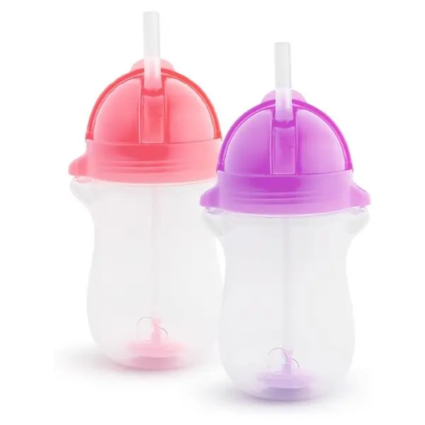 Munchkin Any Angle Weighted Straw Trainer Cups for Toddlers, 2-Pack 10oz, Spill-Proof Sippy Cups – Pink & Purple
