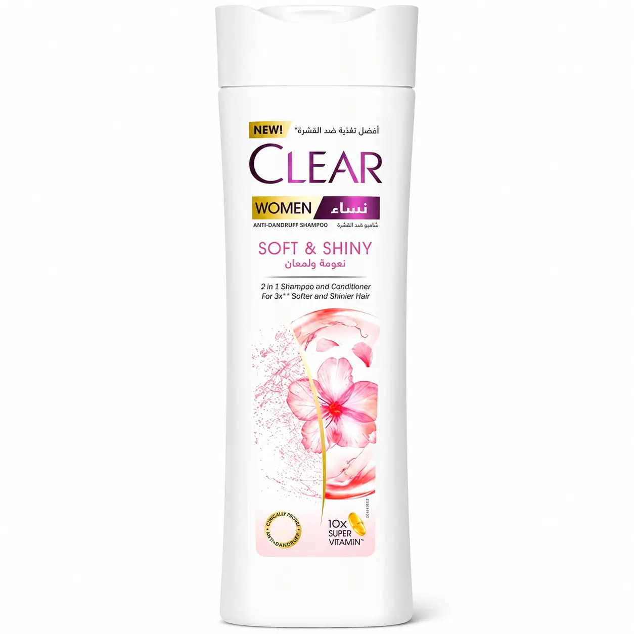 CLEAR 2 In 1 Shampoo Conditioner For Women Anti Dandruff Shampoo Soft Shiny For 3x Softer Shinier Hair 540ml (12PCS/CTN)