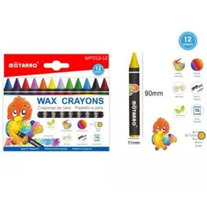 MOTARRO Wax Crayons 12 Colors Set (MP013-12) – Non-Toxic, Smooth Coloring Crayons for Kids, Students & Artists – Vibrant School Art Supplies