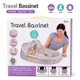Portable Baby Travel Bassinet with Mosquito Net, Foldable Baby Bed Converts to Backpack, Newborn Infant Sleeping Nest with Hanging Toys, Waterproof Bottom, Washable Fabric