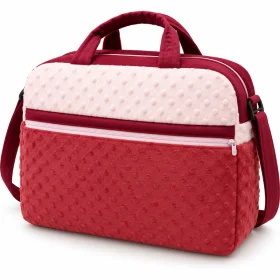 Mommy Diaper Bag with Front Zipper Pocket, Soft Minky-Dot Fabric, Top Handles & Shoulder Strap – Red