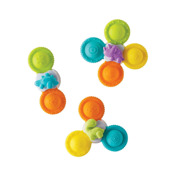Infantino Silicone Bath Pop Spinners, Sensory Dinosaur Toys, Suction Cups, Engaging Bath Time, 6 Months+ - 3 Pieces