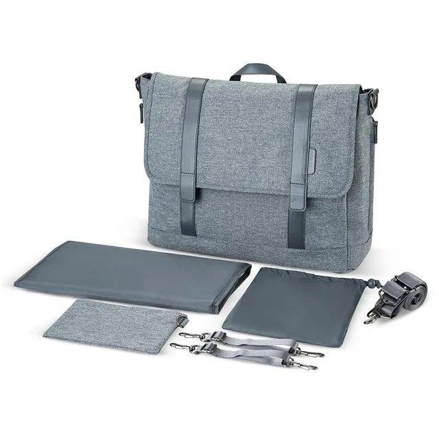 Little Story -Grey Men's Diaper Handbag With Changing Mat & Straps