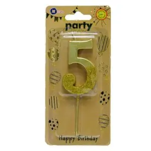 Italo Golden Glitter Dipped Number Birthday Candle - Number 5