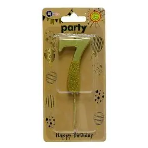 Italo Number 7 Gold Glitter Dipped Birthday Candle, Eye-Catching Design for Parties & Celebrations, Wax Cake Topper