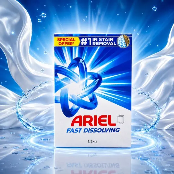 Ariel Fast Dissolving Laundry Powder Detergent 1.5kg (6PC/CTN)– 1 Stain Removal Washing Powder for Automatic Machines