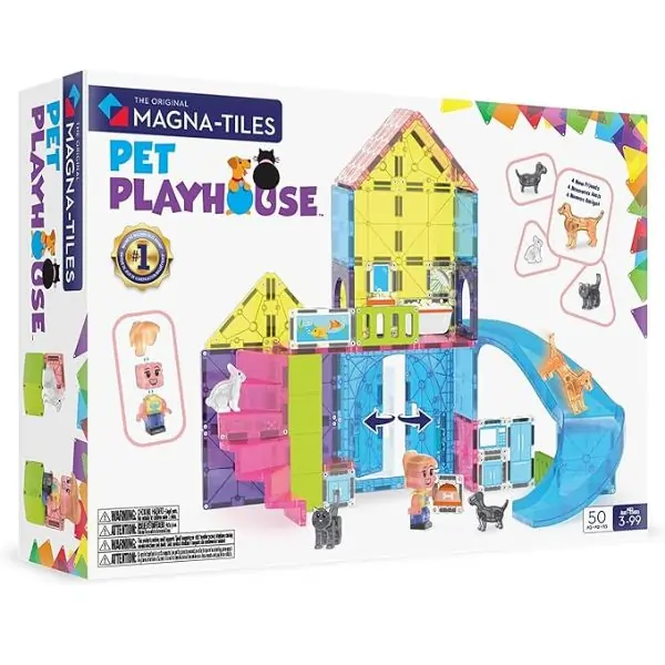 MAGNA-TILES Pet Playhouse 50-Piece Magnetic Building Tiles Set – STEM Construction Toy with Pets for Kids Ages 3+