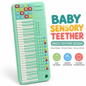 Mint Green Textured Sensory Baby Teether with Multi-Surface Raised Design