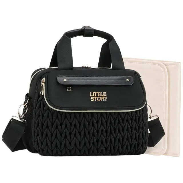 Little Story - Black Compact Diaper Bag With Changing Pad & Shoulder Strap