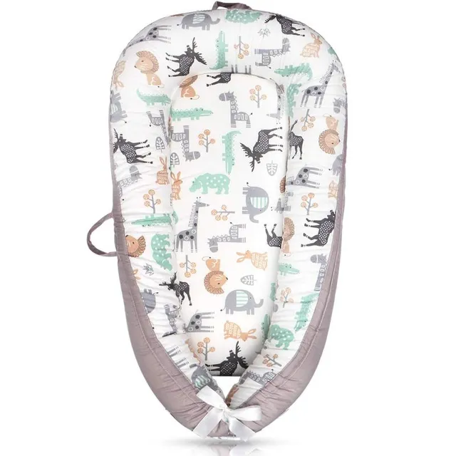 Little Story Soft Breathable Newborn Lounger Bed - Jungle Grey