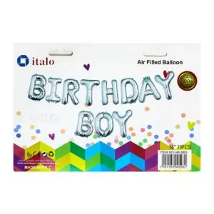 Italo Birthday Boy 11pc Foil Balloon Decoration Set - Blue & Silver Self-Seal Party Balloons