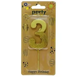 Italo Gold Glitter Dipped Number 3 Birthday Candle