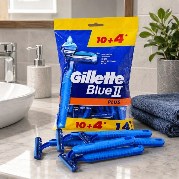 Gillette Blue II Plus Disposable Razors 10+4 Pack(20PKT/CTN) Twin Blade Men’s Shaving Razors