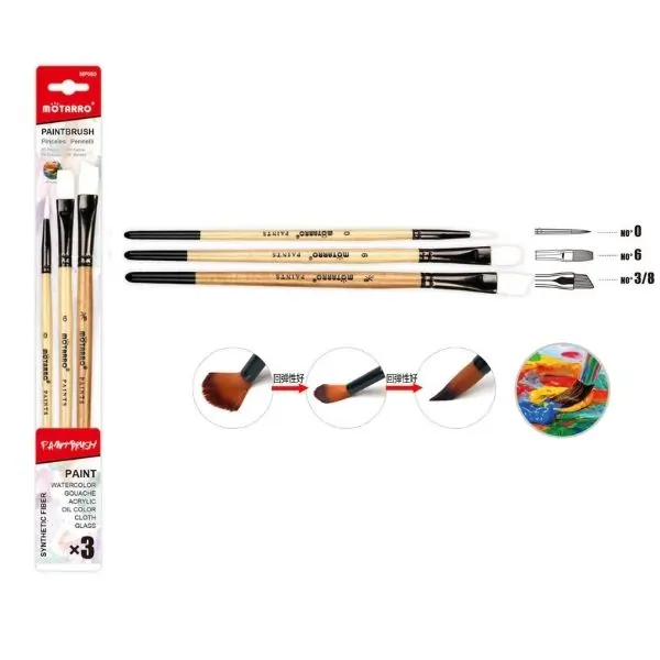 MOTARRO Paint Brush Set 3 Pieces MP084 , Premium Artist Paint Brushes for Acrylic, Watercolor & Oil Painting