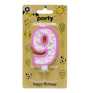 Italo 9th Birthday Vibrant Foam Ball Filled Candle – Attractive Cake Topper Number 9 Design for Kids Party