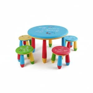 AL ARQAM Kids Table & Chair Set – Plastic Activity Play Set, Cartoon Learning & Drawing Table with Stool, 70x47cm, Blue