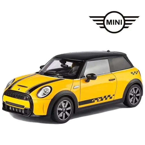 BMW 1:18  Official Licensed Mini Cooper S Diecast Model Car – Alloy Metal Collectible Toy Vehicle with Opening Doors, Free Wheel Action, Detailed Interior for Kids & Adult Collectors (Yellow)