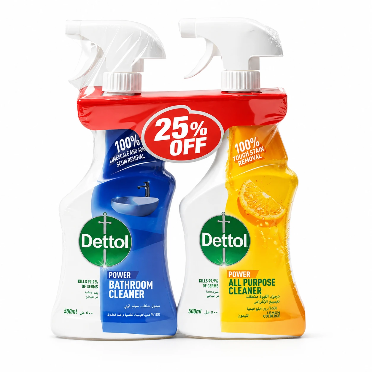 Dettol Power Bathroom Cleaner & All Purpose Cleaner Spray Twin Pack 500ml x 2, Lemon Surface Cleaner, Limescale, Soap Scum & Tough Stain Removal 2x6 Sets (12PCS/CTN)