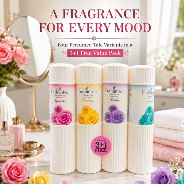 Enchanteur Perfumed Talc Powder 250g (24PC/CTN) – Assorted Floral Fragrance Body Talcum Powder for Women