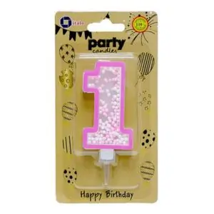 Italo Number 1 Pink Foam Balls Filled Wax Birthday Candle for Kids, Attractive Cake Topper - 1 Year+