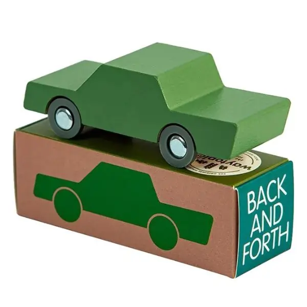 Waytoplay Back & Forth Car – Green Wooden Toy Car for Kids, Beech Wood, Imaginative Play, Ages 3+