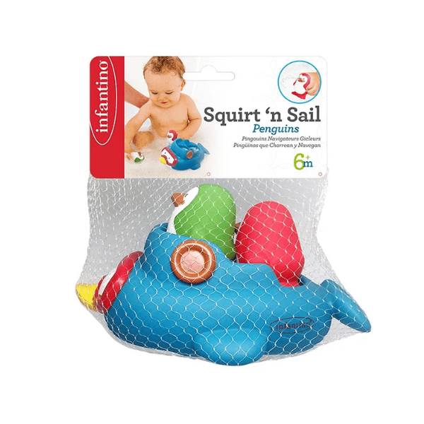 Infantino Squirt 'N Sail Penguins Bath Toy for Babies 6 Months+, Water-Squirting Play Set, L 11.3 x B 11.5 x H 5.9 cm