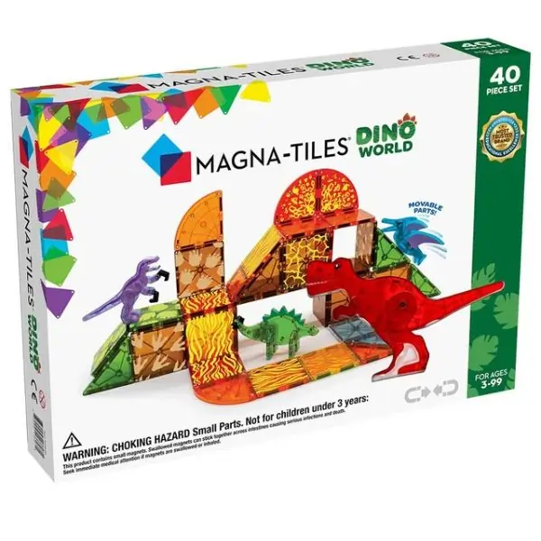 MAGNA-TILES Dino World 40-Piece Magnetic Building Set for Kids, Dinosaur-Themed STEM Construction Toy, Creative & Educational, Colorful, Non-Toxic, Ages 3+
