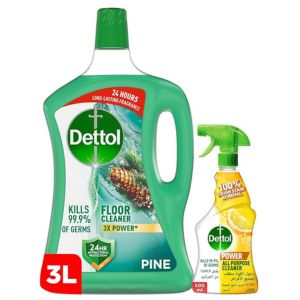 Dettol Power Floor Cleaner Pine 3L + Dettol Dish Wash 500ML Combo Pack (4ST/CTN)