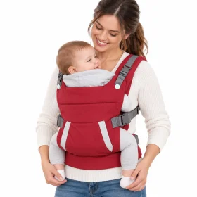 AL ARQAM Adjustable Baby Carrier with Removable Hood, Padded Shoulder Straps, Waist Belt & Front Pocket, Front Baby Wearing Carrier for Infants, Red
