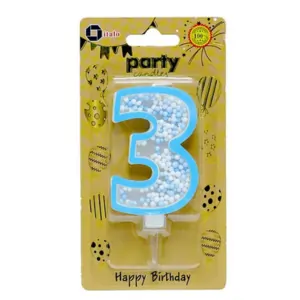 Italo 3th Birthday Vibrant Foam Ball Filled Candle – Attractive Cake Topper Number 3 Design for Kids Party