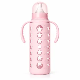ALGO 240ml Glass Baby Feeding Bottle with Handles – Pink