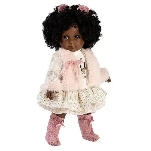 Llorens Zuri Mulata 35cm Baby Doll with Curls & Frilly Dress, Artisan-Made Spanish Design for Ages 3+