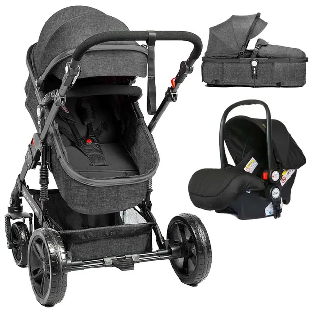 Teknum -Grey 3-in-1 Pram Stroller & Infant Car Seat - Space Grey