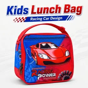 MOTARRO Kids Insulated Lunch Bag MX034-2, Racing Car Design Portable Meal Bag, Polyester Thermal Food Storage Tote, 23×23×8cm, Adjustable Shoulder Strap