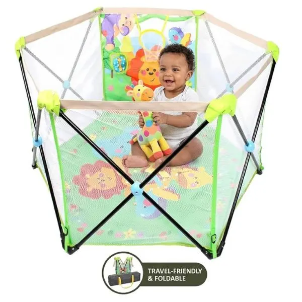 Yaya Duck Babylove Folding Baby Game Fence - Portable 1.3sqm Infant Playpen with Carry Bag, Lightweight Indoor/Outdoor Safety Activity Center