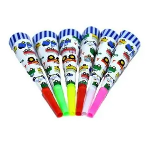 Italo Party Horn Blowers 6-Pack, Durable & Lightweight - Happy Birthday Festive Design for Ages 3+