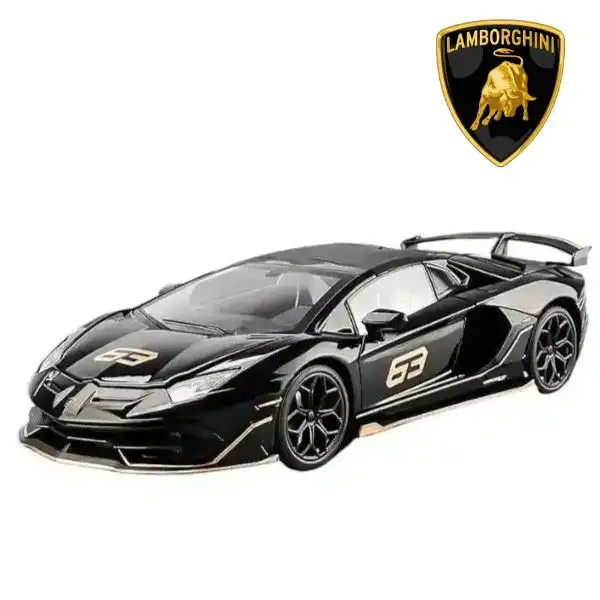 Lamborghini 1:24 Official Licensed Aventador SVJ 63 Roadster Diecast Model Car – Alloy Metal Supercar Toy with Opening Doors, Sound & LED Lights (Black)