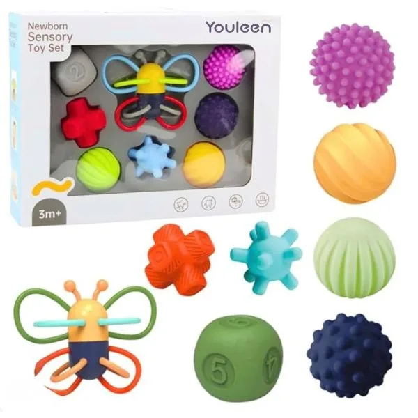 Youleen Newborn Sensory Toy Set 3 Months+ – Baby Rattles & Teething Toys, Early Development Infant Learning Toys, Baby Gift Set