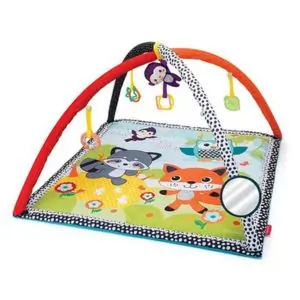 Infantino Safari Twist & Fold Activity Gym & Play Mat with Tummy Time Bolster, Mirror with Plush Toys - Multicolor