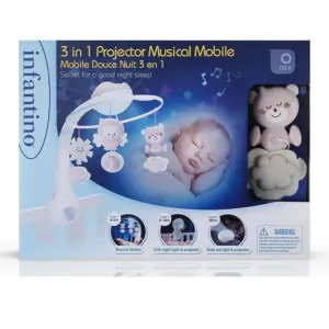 Infantino 3-in-1 Musical Cot Mobile with Projector, 6 Melodies, 4 Nature Sounds, Sensorial and Motor Skills, Visual Tracking, 0 Months+, 41 x 30.5 x 13.4 cm - Dusty Pink