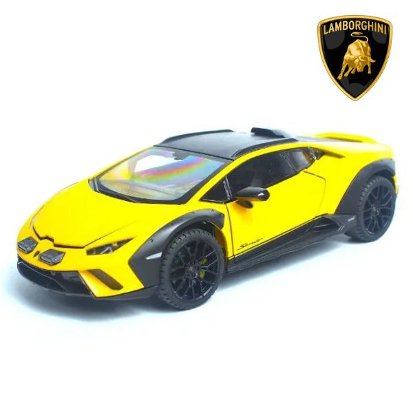 Lamborghini 1:24 Official Licensed Huracán Sterrato Diecast Model Car – Alloy Metal Supercar Toy with Opening Doors, Sound & LED Lights (Yellow)
