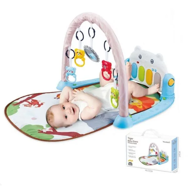 Youleen (46.5x9.2x37.4cm) Baby Gym Play Mat with Musical Piano 0 Months+,  Non-Toxic Kick & Play Activity Center, Tummy Time Padded Mat with Melodies & Rattle Toys for Newborns, Infants & Toddlers